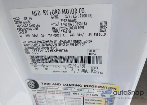 2014 Ford F-150 Xlt z USA, uszkodzony, nr VIN 1FTFW1CT3EKF45786